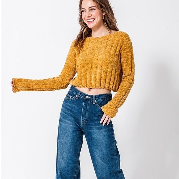 Mustard Cropped Boxy Sweater