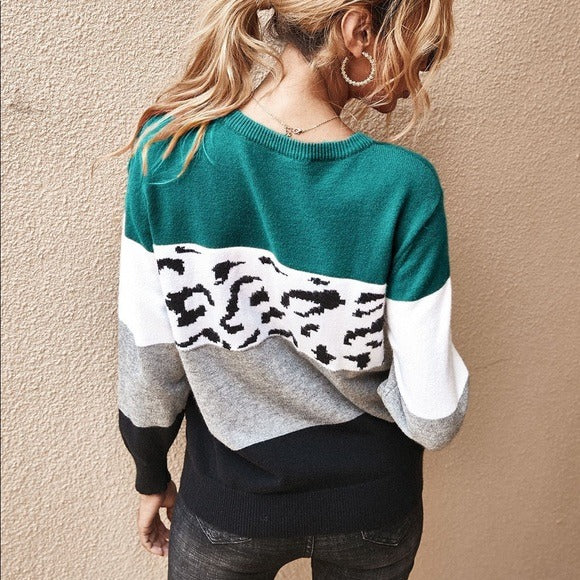 Leopard Wide Stripes Sweater Teal
