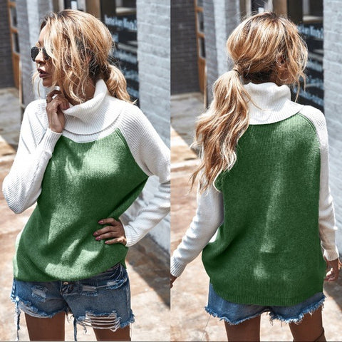 Olive Green & White Turtle Neck Sweater