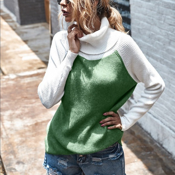 Olive Green & White Turtle Neck Sweater