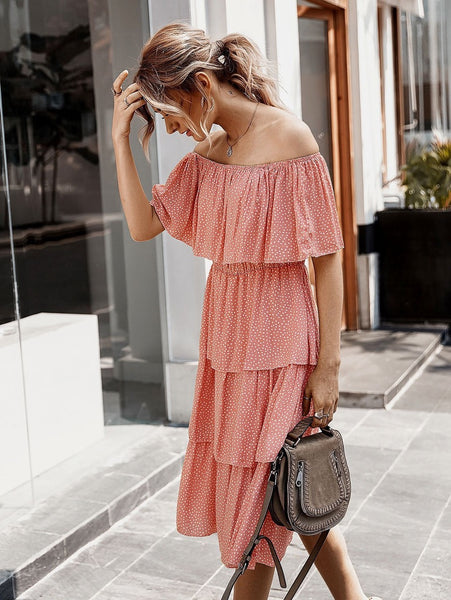 Coral Pink Off The Shoulder Tiered Dress
