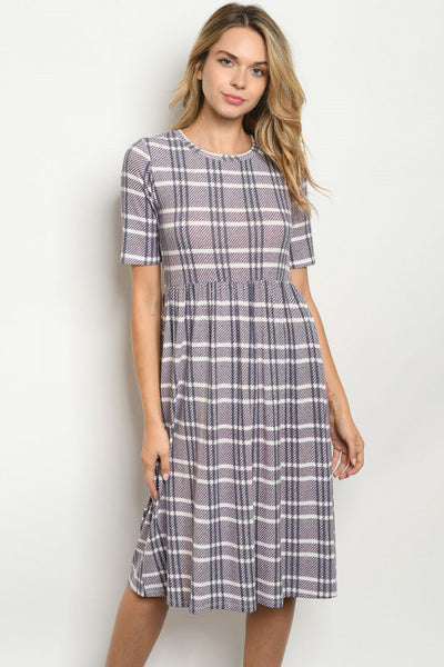 Heather Short Sleeve Checkered Midi Dress