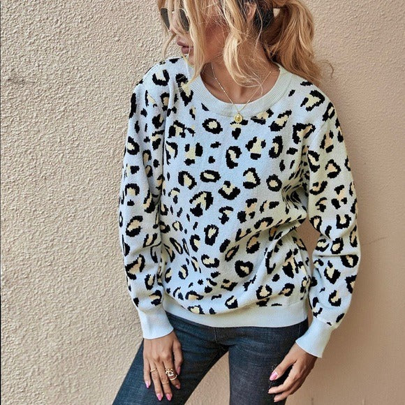 Leopard Print Backless Sweater Gray