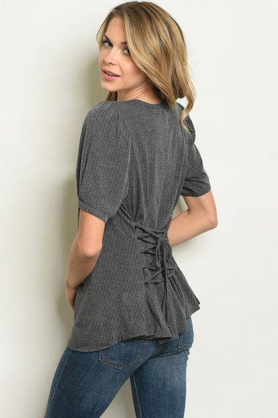 Charcoal Laced Back Tie Top