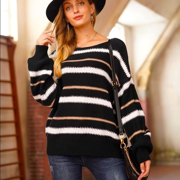 Black Striped Loose Fit Sweater