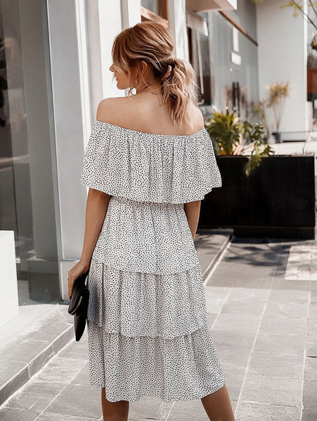 White Off The Shoulder Tiered Dress