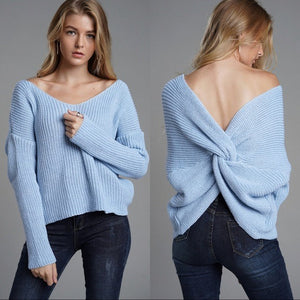 Cross Twist Loose Sweater Blue