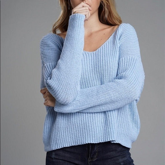 Cross Twist Loose Sweater Blue