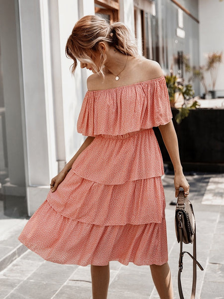 Coral Pink Off The Shoulder Tiered Dress