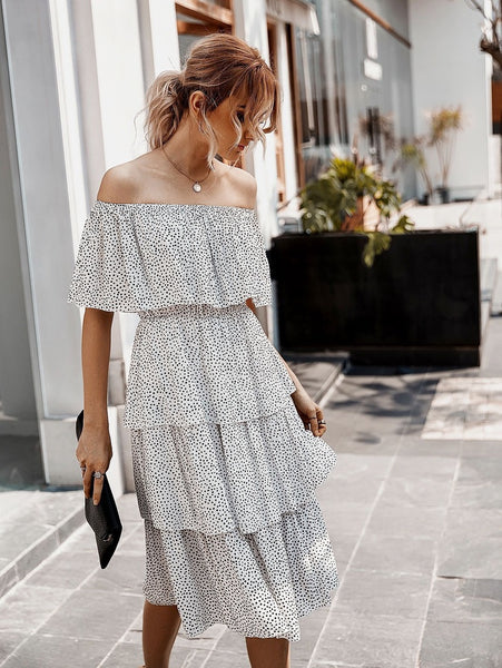 White Off The Shoulder Tiered Dress