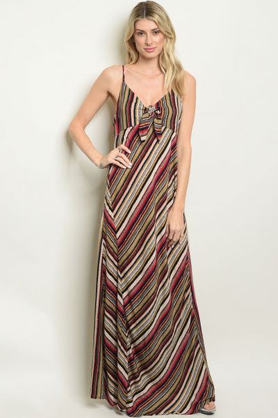 Wine Stripes Slip Maxi Dress