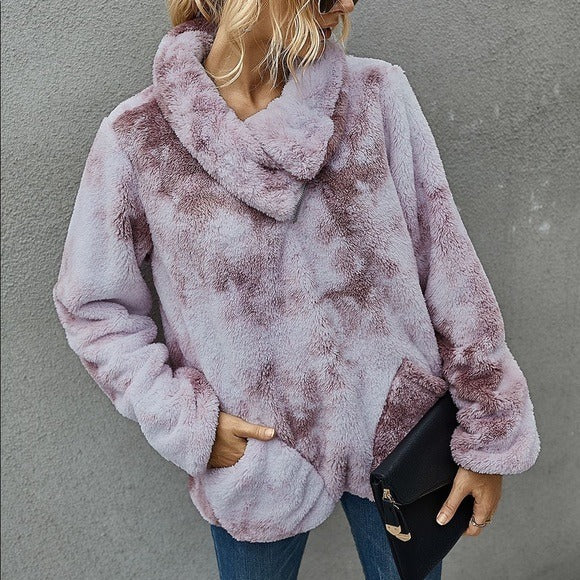 Tie Dye Sherpa Fleece Pullover Sweatshirt Dust Rose