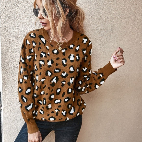 Leopard Print Backless Sweater Coffee