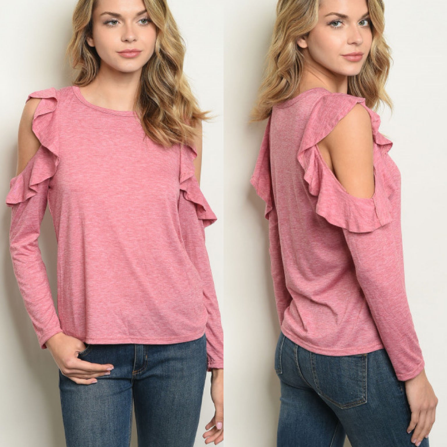 Berry Cold Shoulder Long Sleeve Top