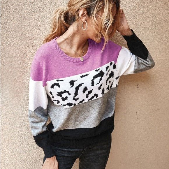 Leopard Wide Stripes Sweater Mauve