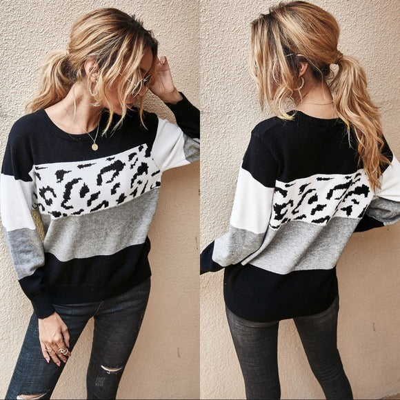 Leopard Wide Stripes Sweater Black