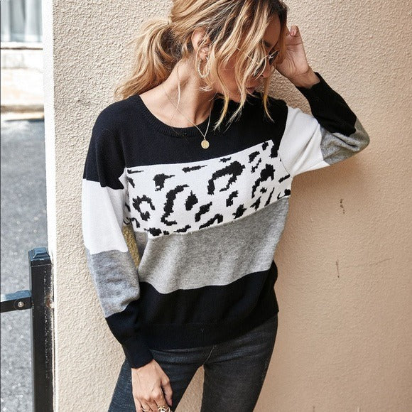Leopard Wide Stripes Sweater Black