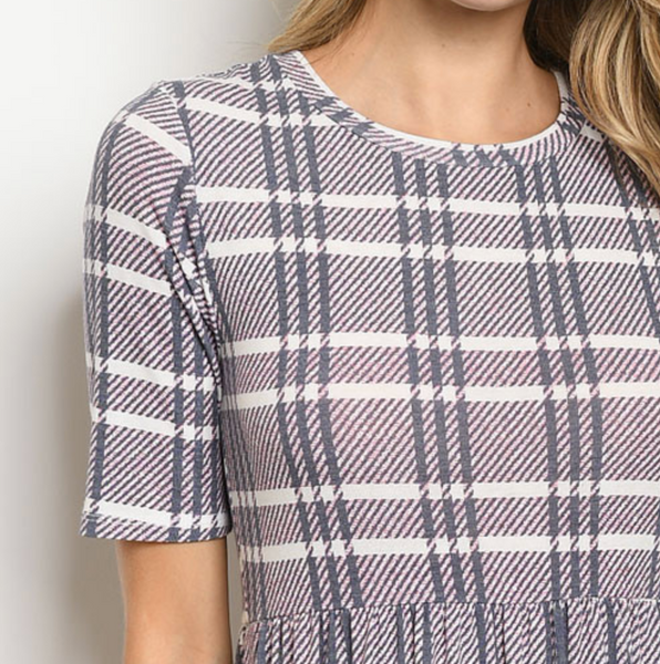 Heather Short Sleeve Checkered Midi Dress
