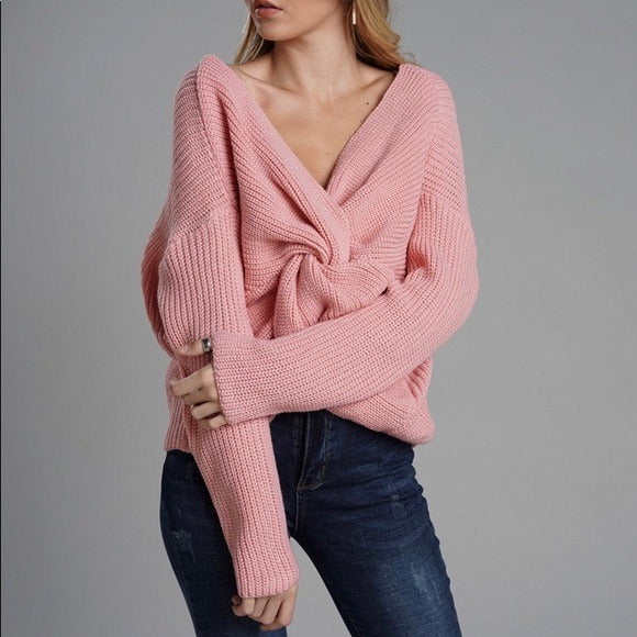 Cross Twist Loose Sweater Pink