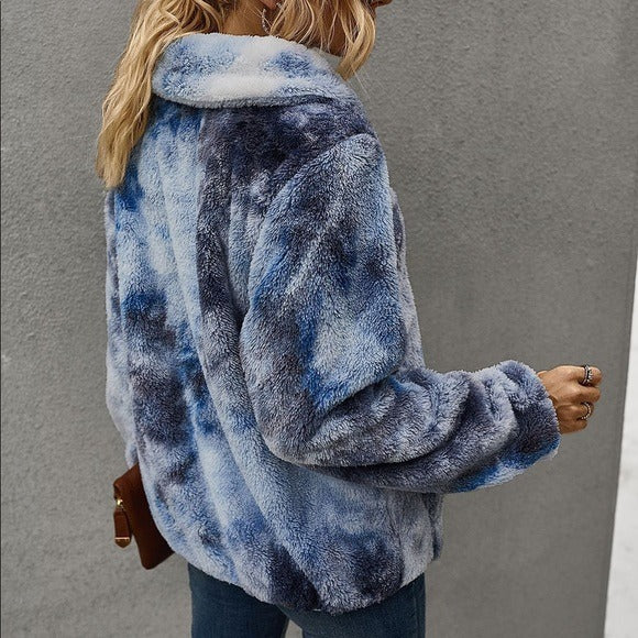 Tie Dye Sherpa Fleece Sweatshirt Blue