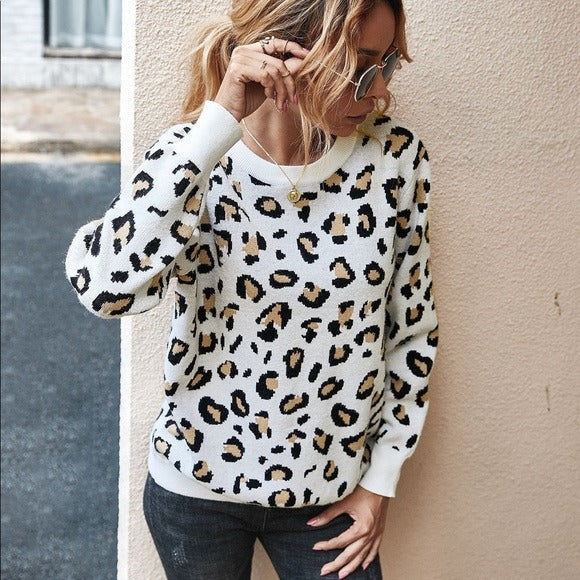 Leopard Print Backless Sweater White