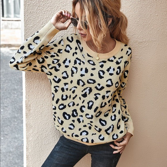 Leopard Print Backless Sweater Buttermilk