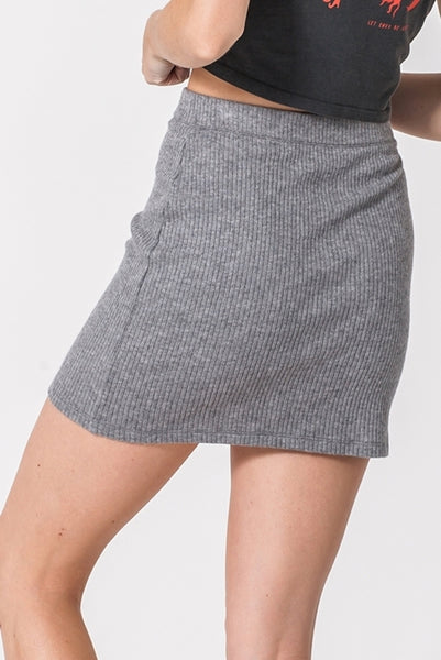 Grey Zip Front Mini Skirt