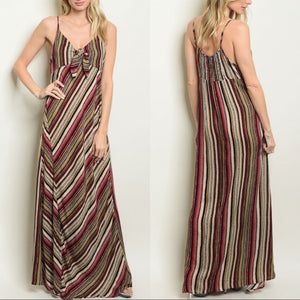 Wine Stripes Slip Maxi Dress